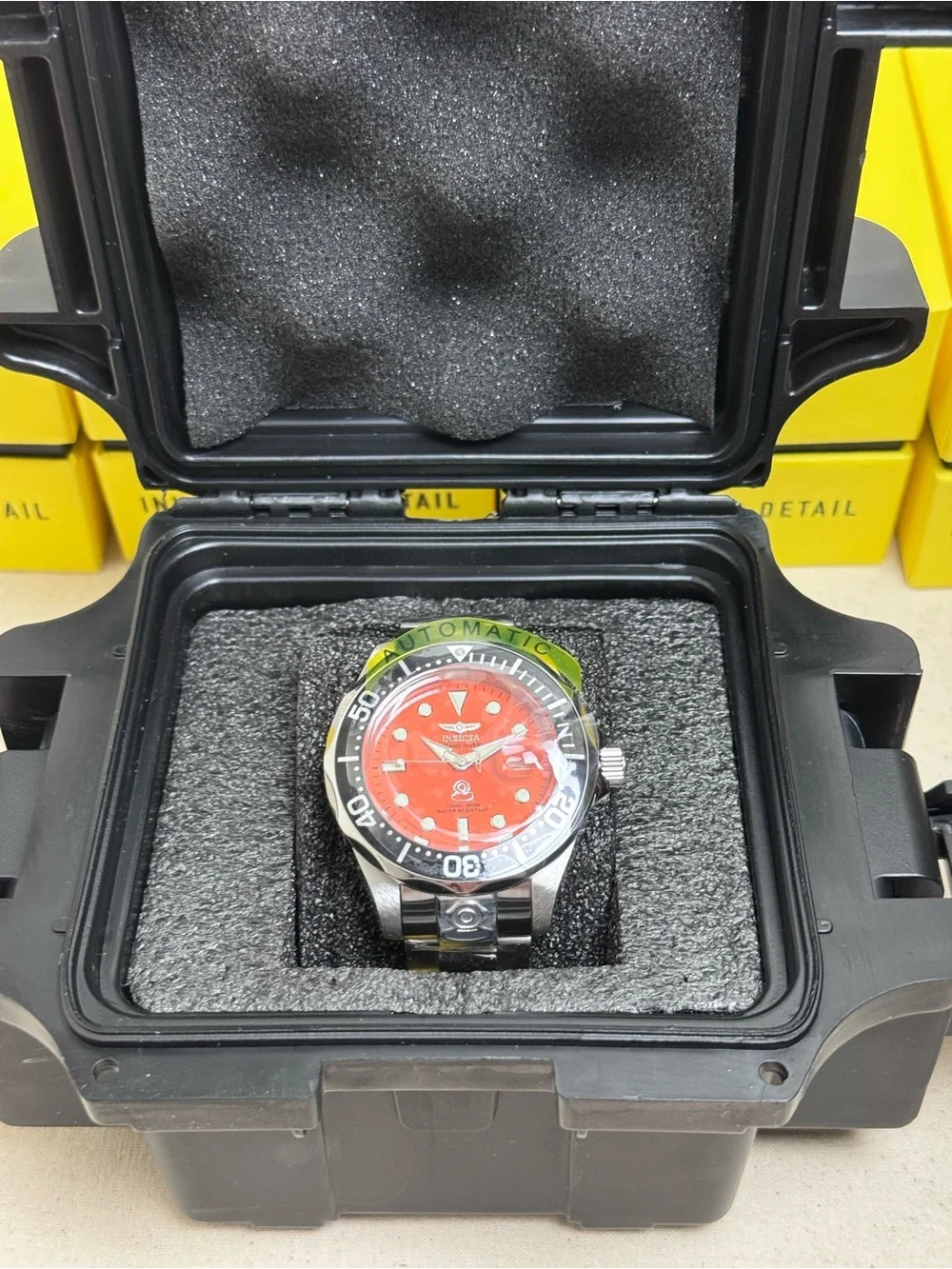 Invicta Grand Diver Men's 47mm Orange Dial Watch and carrying case NWT